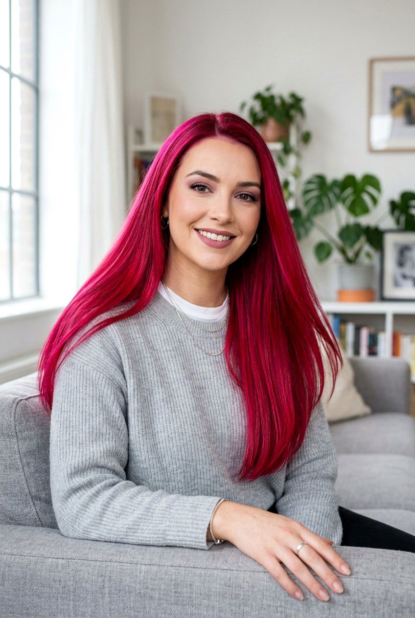 Vibrant Magenta All Over Hair Color - 20 magenta hair color ideas - 20 magenta hair color ideas