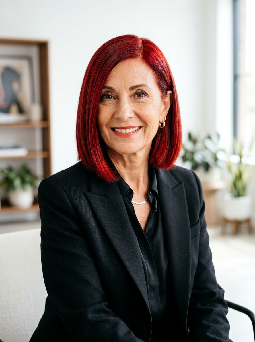 Vibrant Red Side Parted Bob - 20 side parted bob for older women - 20 side parted bob for older women