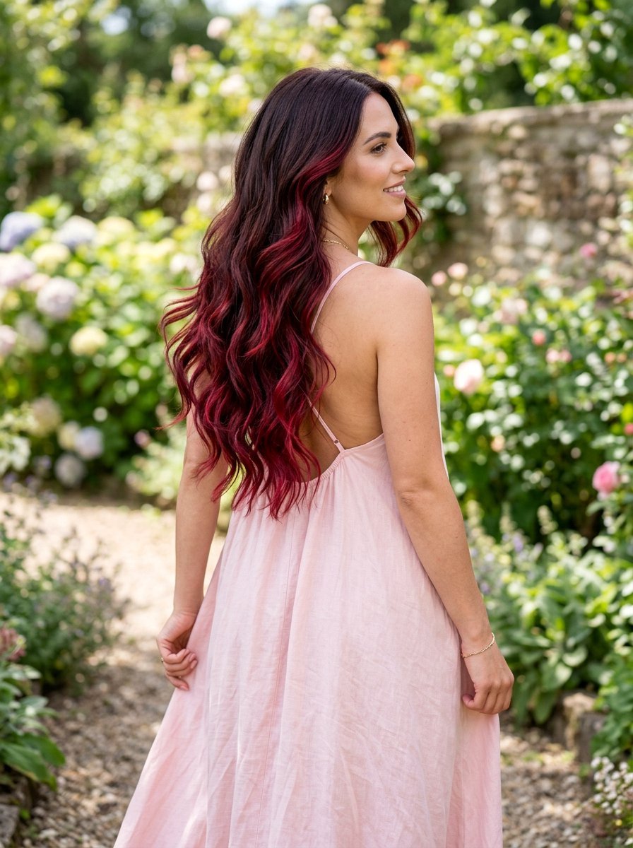 Vibrant Ruby Balayage on Long Brunette Hair - 20 ruby balayage on brunette hair - 20 ruby balayage on brunette hair