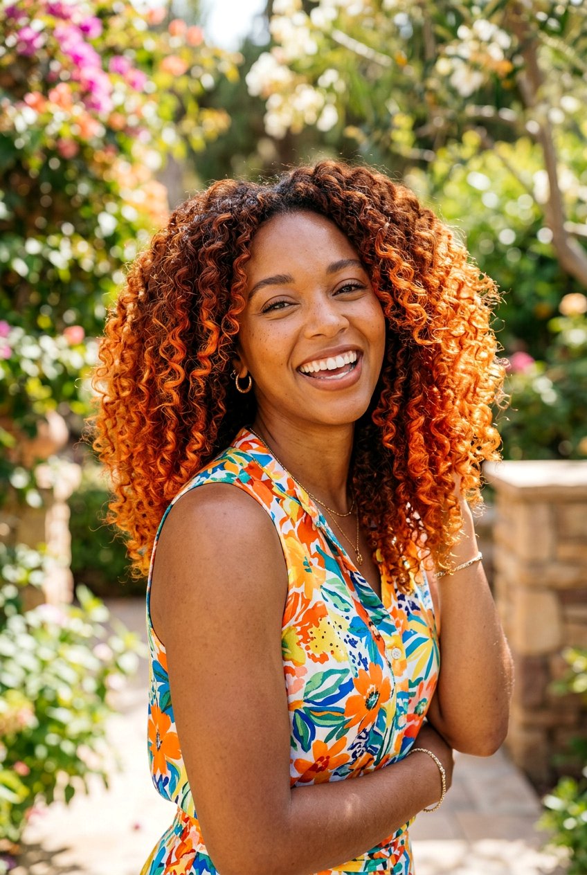 Vibrant Tangerine Copper Balayage - 20 copper balayage for curly hair women - 20 copper balayage for curly hair women