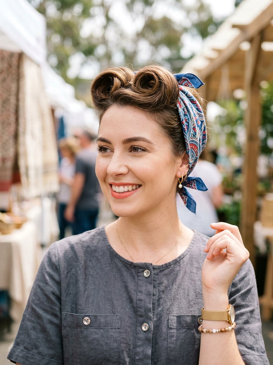 Victory Rolls With Bandana Or Headscarf - 20 vintage victory rolls hairstyle - 20 vintage victory rolls hairstyle