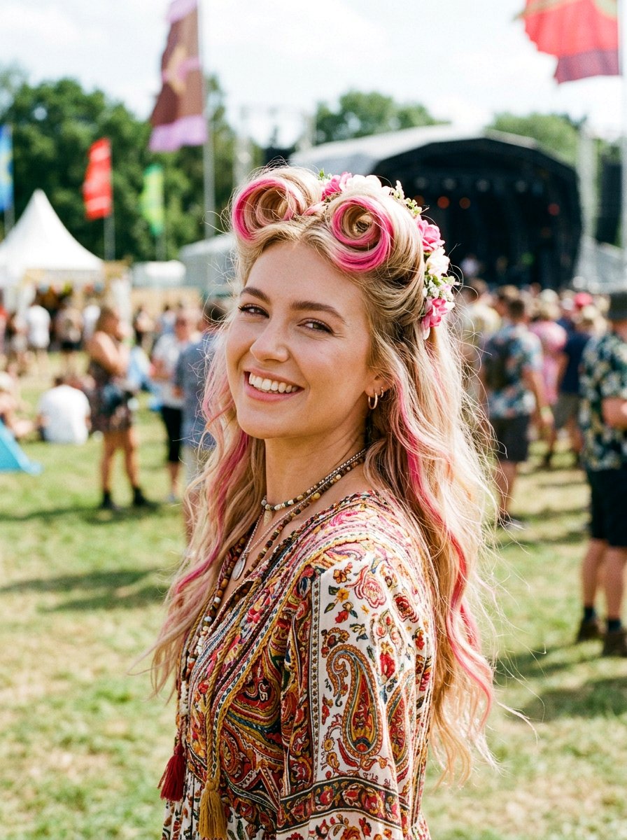 Victory Rolls With Colored Streaks - 20 victory rolls for long hair - 20 victory rolls for long hair