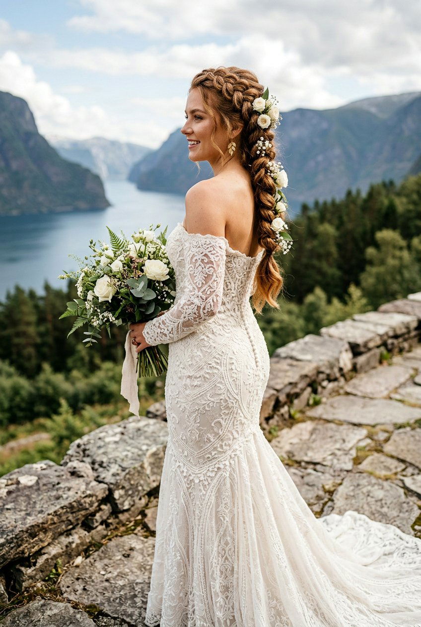 Viking Inspired Bridal Braid With Delicate Blooms - 20 floral bridal braid hairstyle - 20 floral bridal braid hairstyle