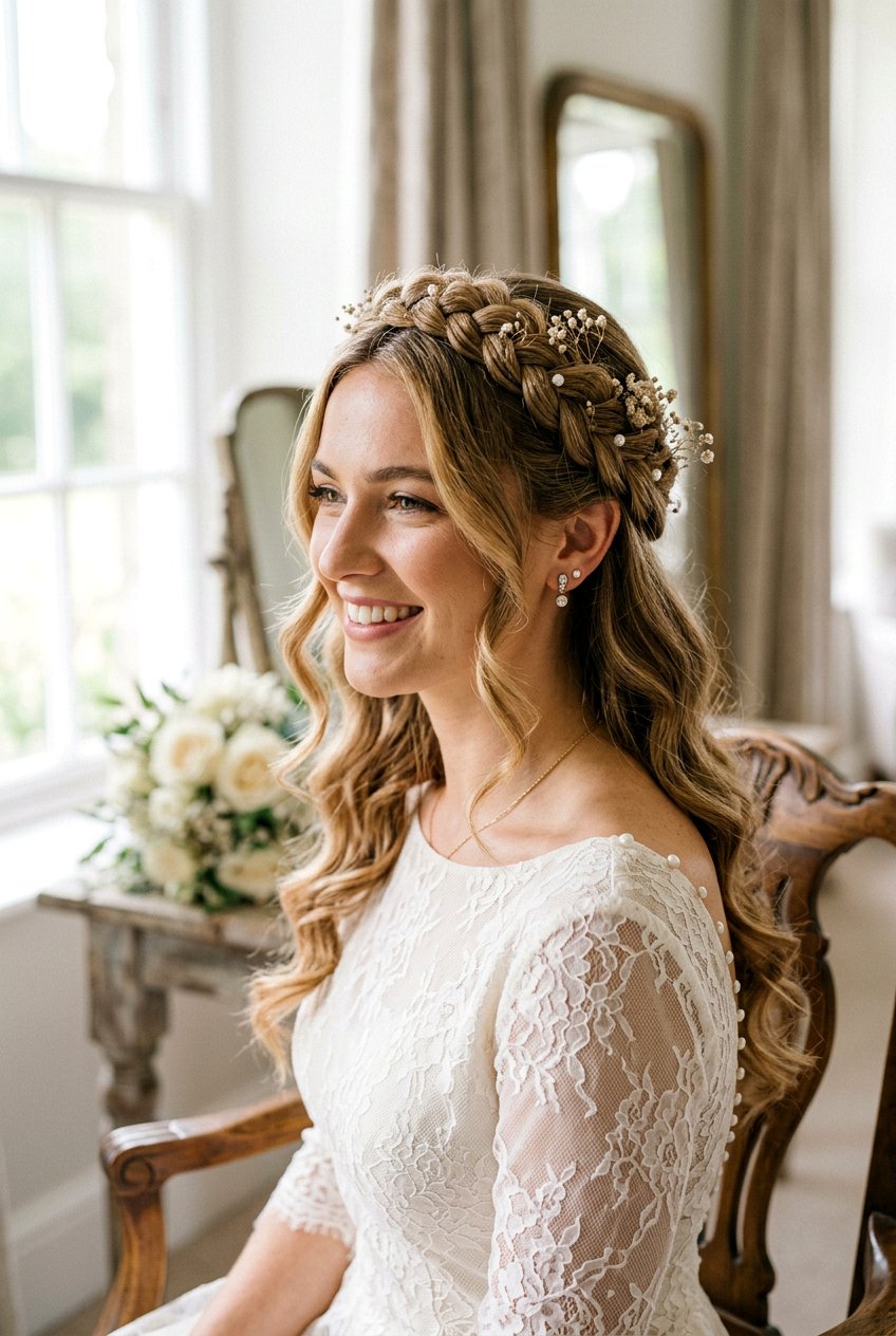 20 Gorgeous Bridal Braid Crown With Loose Curls Styles