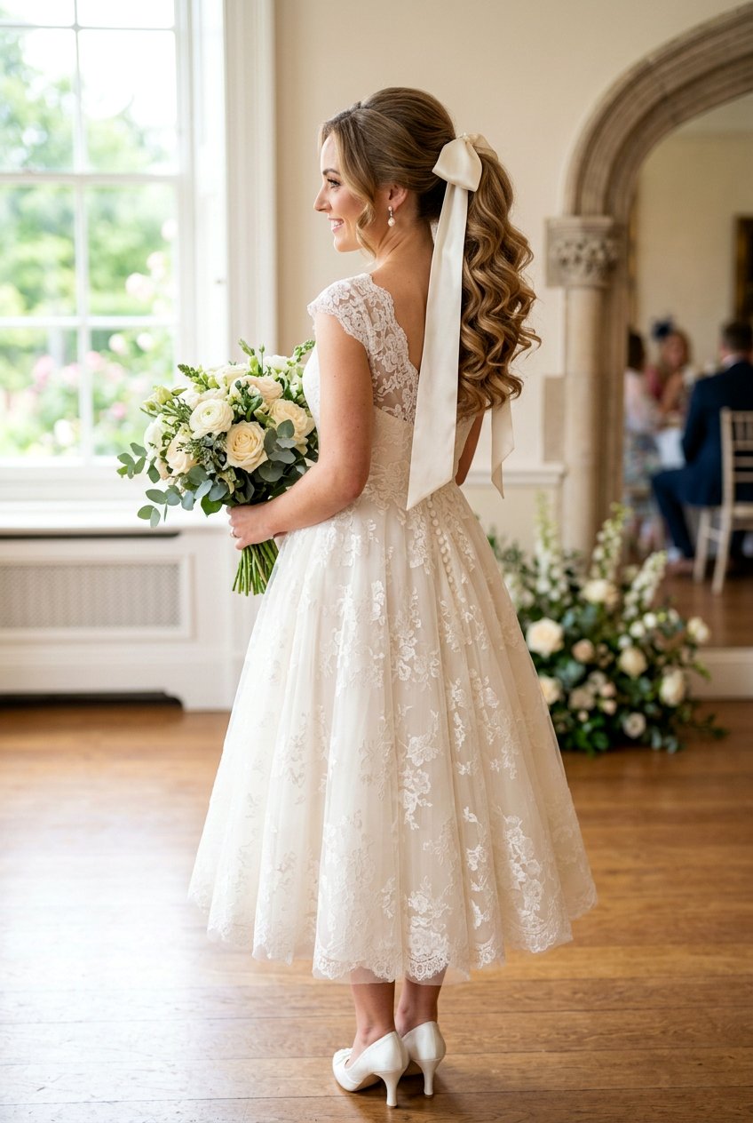 Vintage Bridal Ponytail With Ribbon - 20 bridal hairstyle for vintage themed wedding - 20 bridal hairstyle for vintage themed wedding