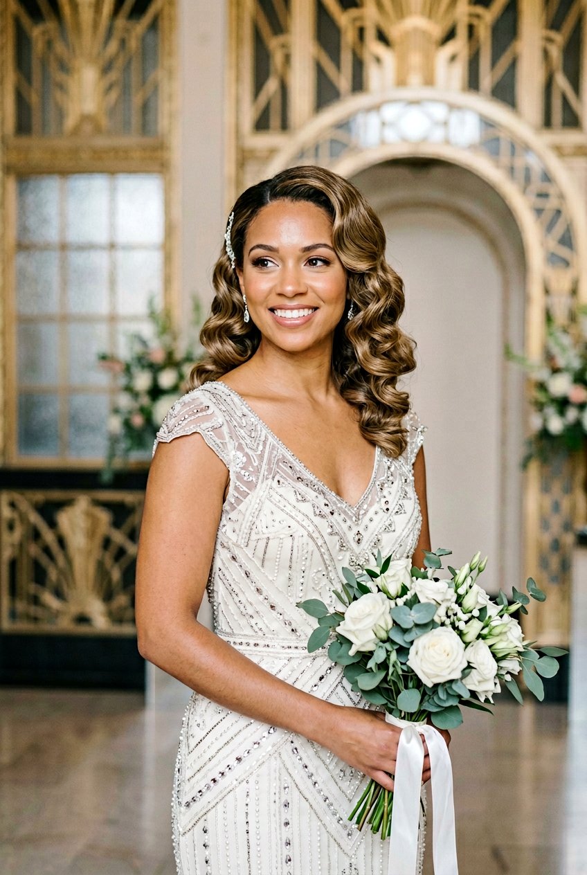 Vintage Bridal Soft Curls With Middle Part - 20 bridal soft curls with middle part - 20 bridal soft curls with middle part