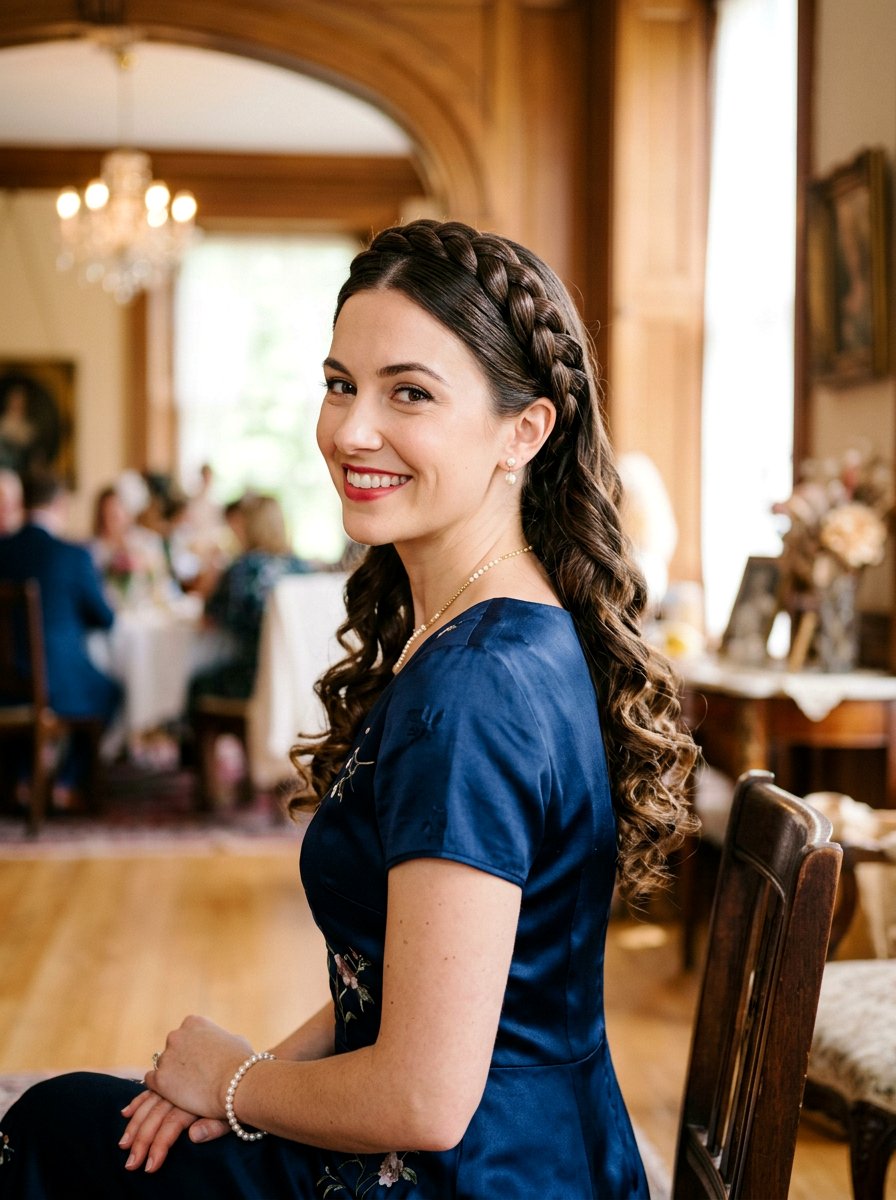 Vintage Crown Braid With Loose Curls - 20 crown braid with loose curls - 20 crown braid with loose curls