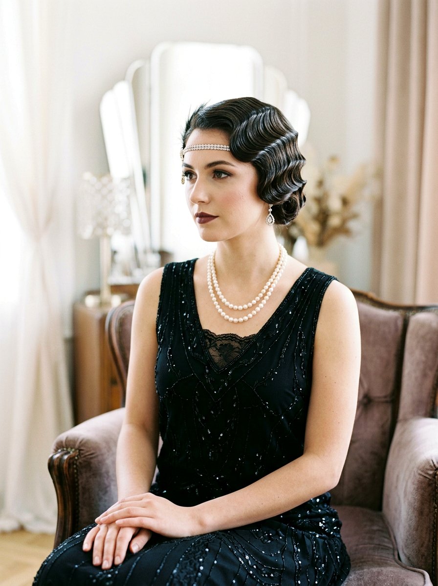 Vintage Finger Waves - 20 party hairstyle for black dress - 20 party hairstyle for black dress