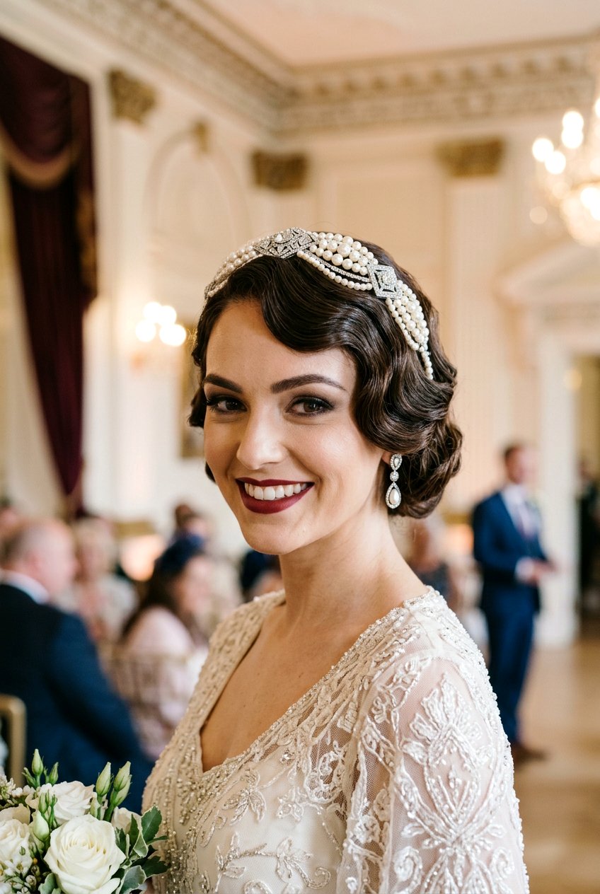 Vintage Finger Waves With Pearl Headband - 20 bridal hairstyle with pearl headband - 20 bridal hairstyle with pearl headband