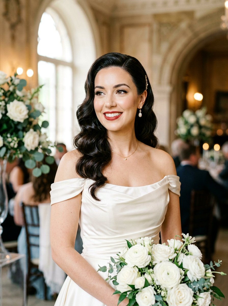 Vintage Glam Waves - 20 wedding hairstyles for curly brides - 20 wedding hairstyles for curly brides