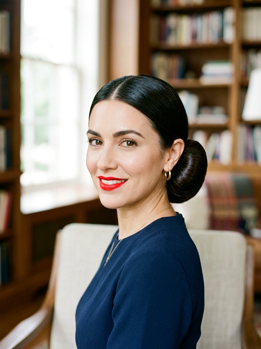 Vintage Glossy Low Bun With Middle Part - 20 glossy low bun with middle part - 20 glossy low bun with middle part