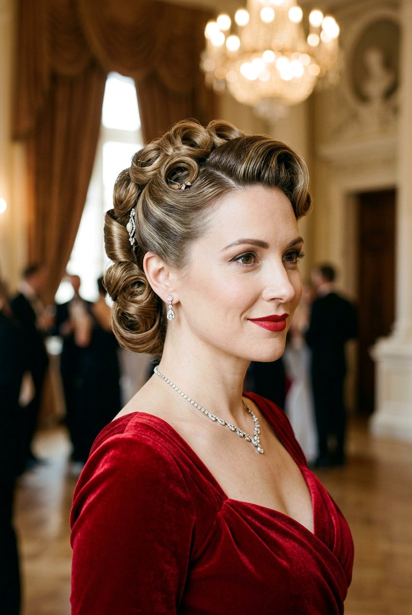 Vintage Hollywood Curly Updo - 20 festive curls hairstyle - 20 festive curls hairstyle