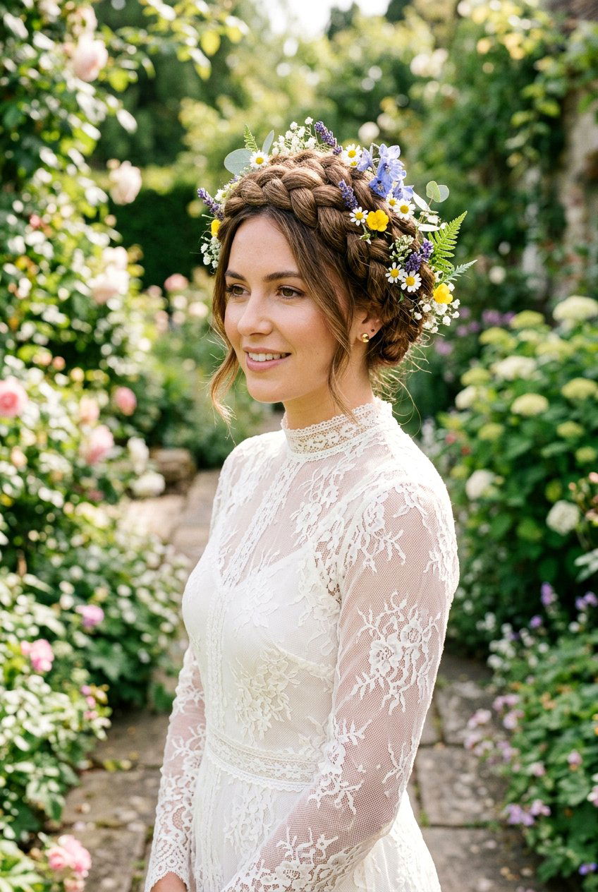 Vintage Milkmaid Braid Updo - 20 bridal hairstyle for vintage themed wedding - 20 bridal hairstyle for vintage themed wedding