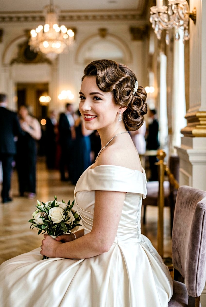 Vintage Rolled Updo for Prom - 20 prom hairstyles for medium hair - 20 prom hairstyles for medium hair