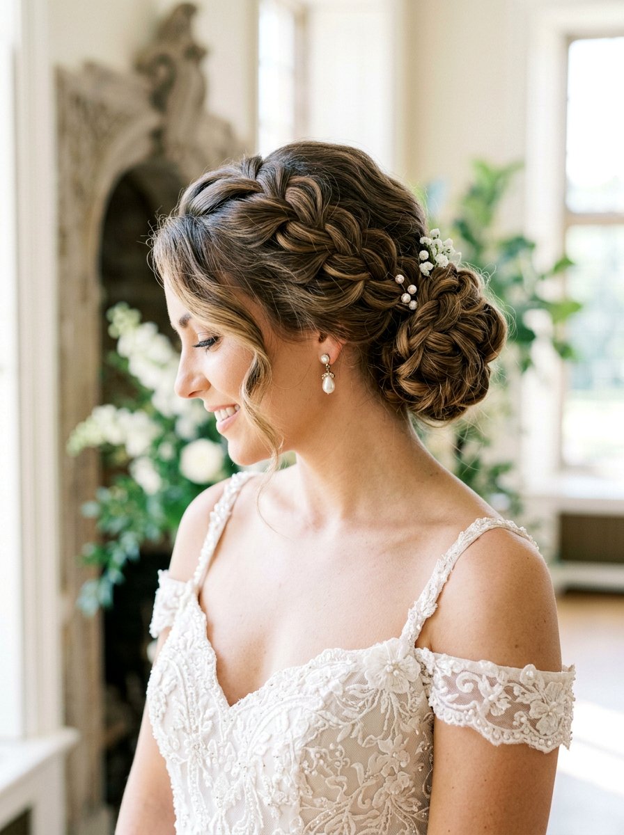 20 Elegant Side Braided Bridal Bun Ideas for Your Wedding
