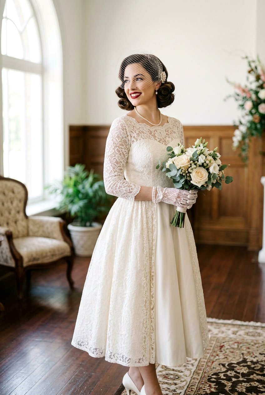 Vintage Side Bun With Birdcage Veil - 20 bridal side bun with veil - 20 bridal side bun with veil