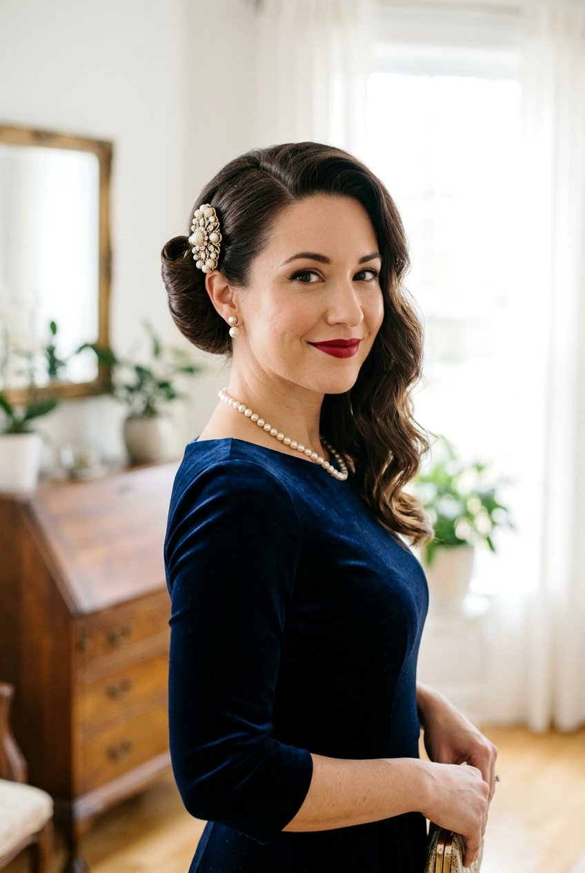 Vintage Side Roll With Pearl Clip - 20 pearl clip hairstyles - 20 pearl clip hairstyles