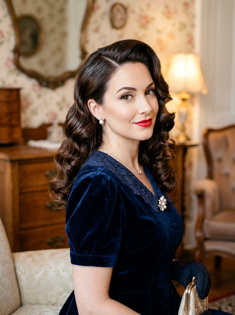 Vintage Side Swept Curls With Pin Curl Set - 20 old hollywood side swept curls - 20 old hollywood side swept curls