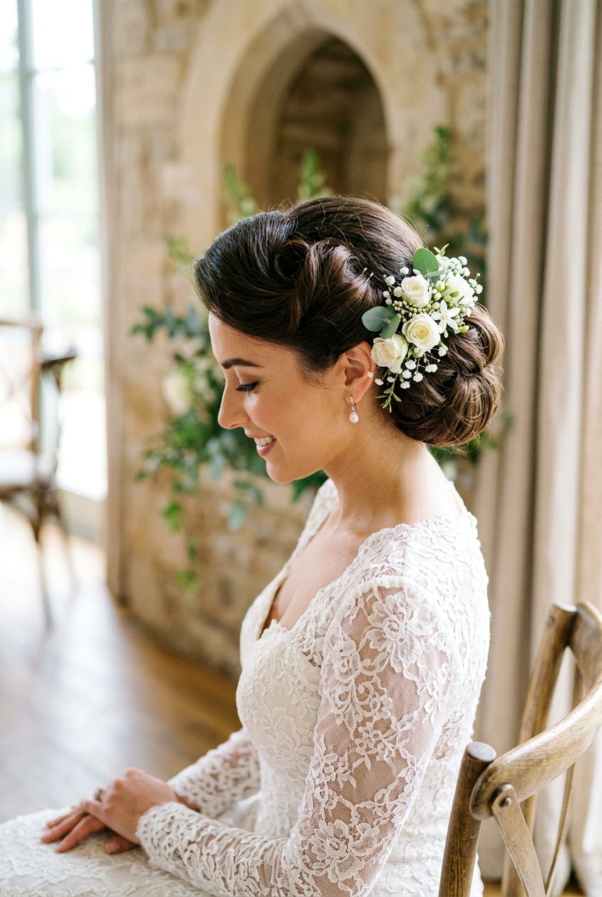 20 Romantic Bridal Hairstyles With Fresh Flowers to Try