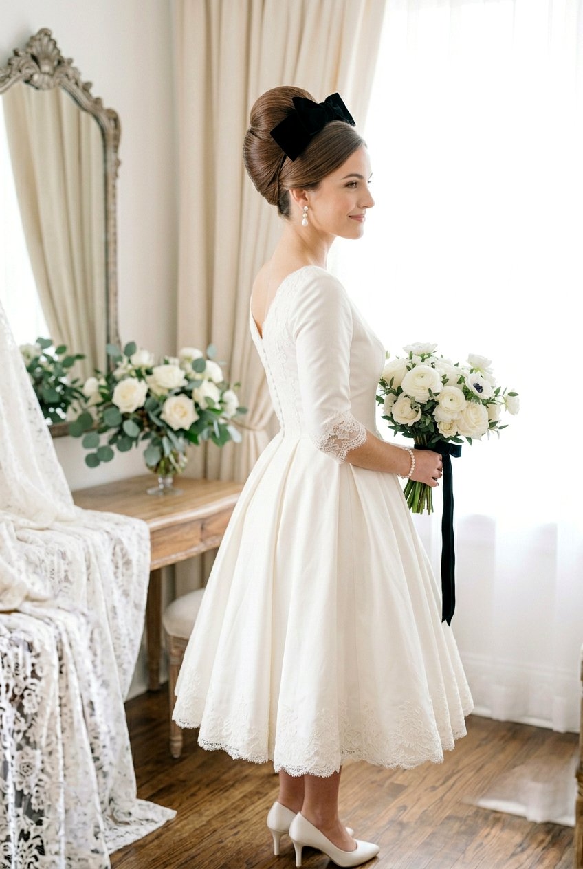 Vintage Velvet Bow Bridal Updo - 20 bridal hairstyle for vintage themed wedding - 20 bridal hairstyle for vintage themed wedding