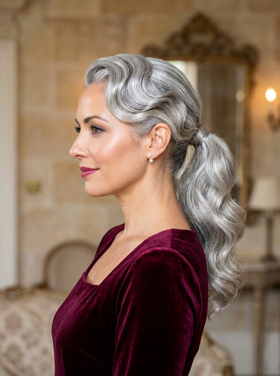 Vintage Waves Silver Ponytail - 20 classy silver ponytail hairstyle - 20 classy silver ponytail hairstyle