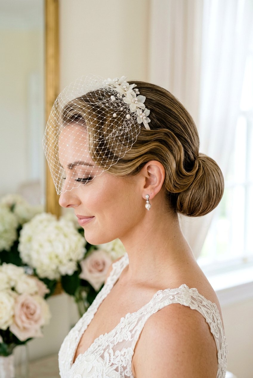 Vintage Waves Sleek Bun With Side Part - 20 bridal sleek bun with side part - 20 bridal sleek bun with side part