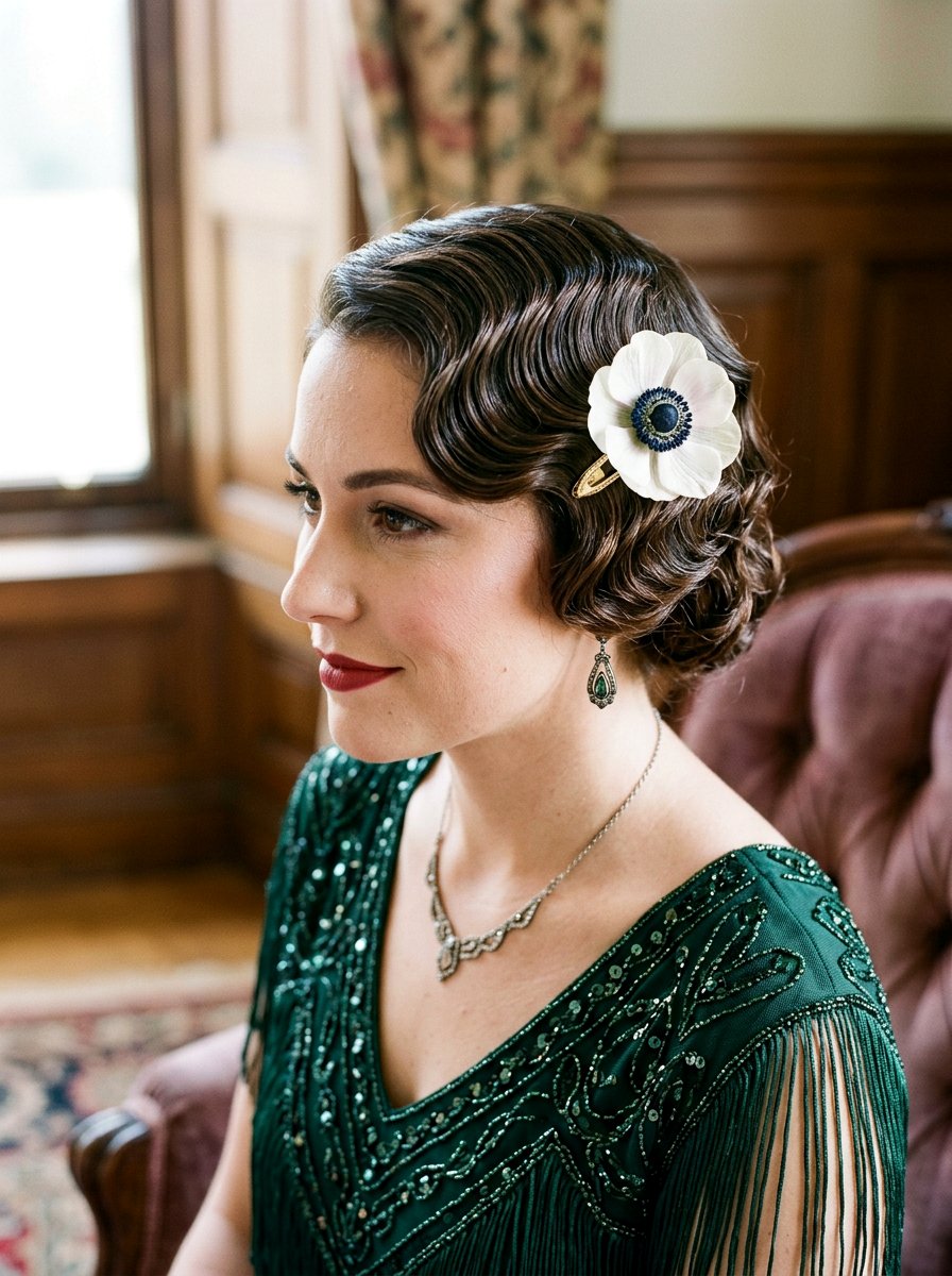 Vintage Waves With Anemone - 20 wedding hairstyles with flowers - 20 wedding hairstyles with flowers