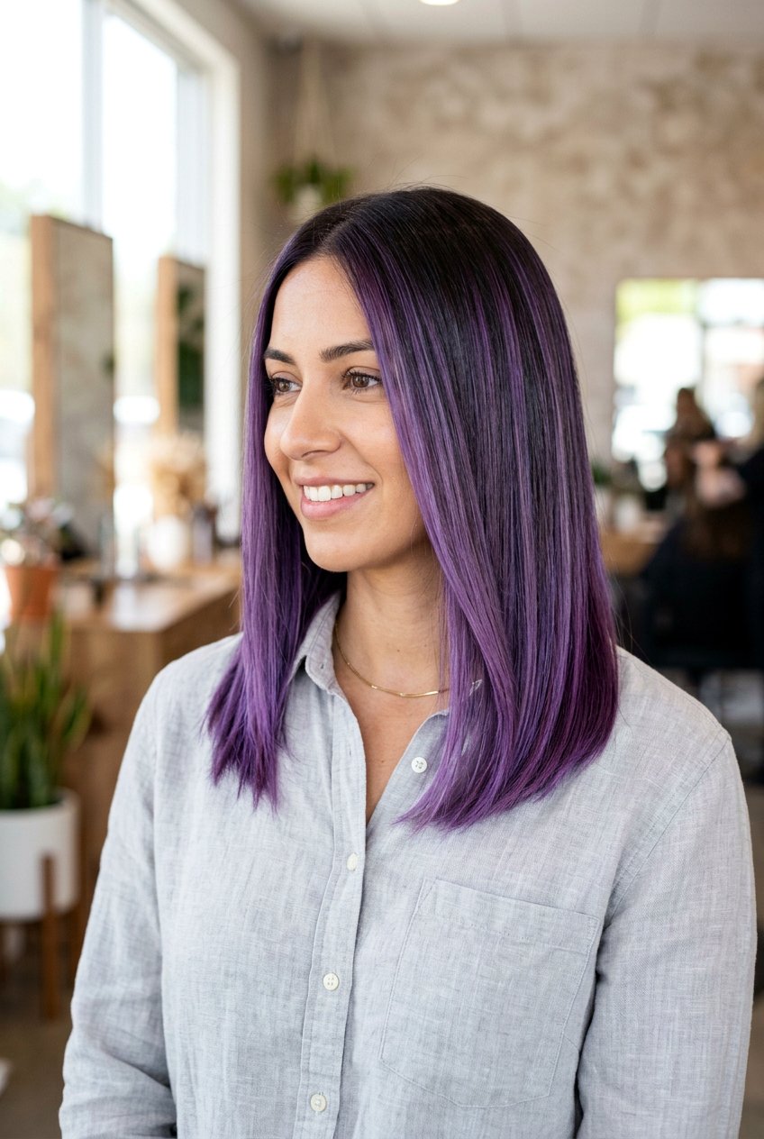 Violet Balayage On Straight Medium Hair - 20 violet balayage hair color - 20 violet balayage hair color