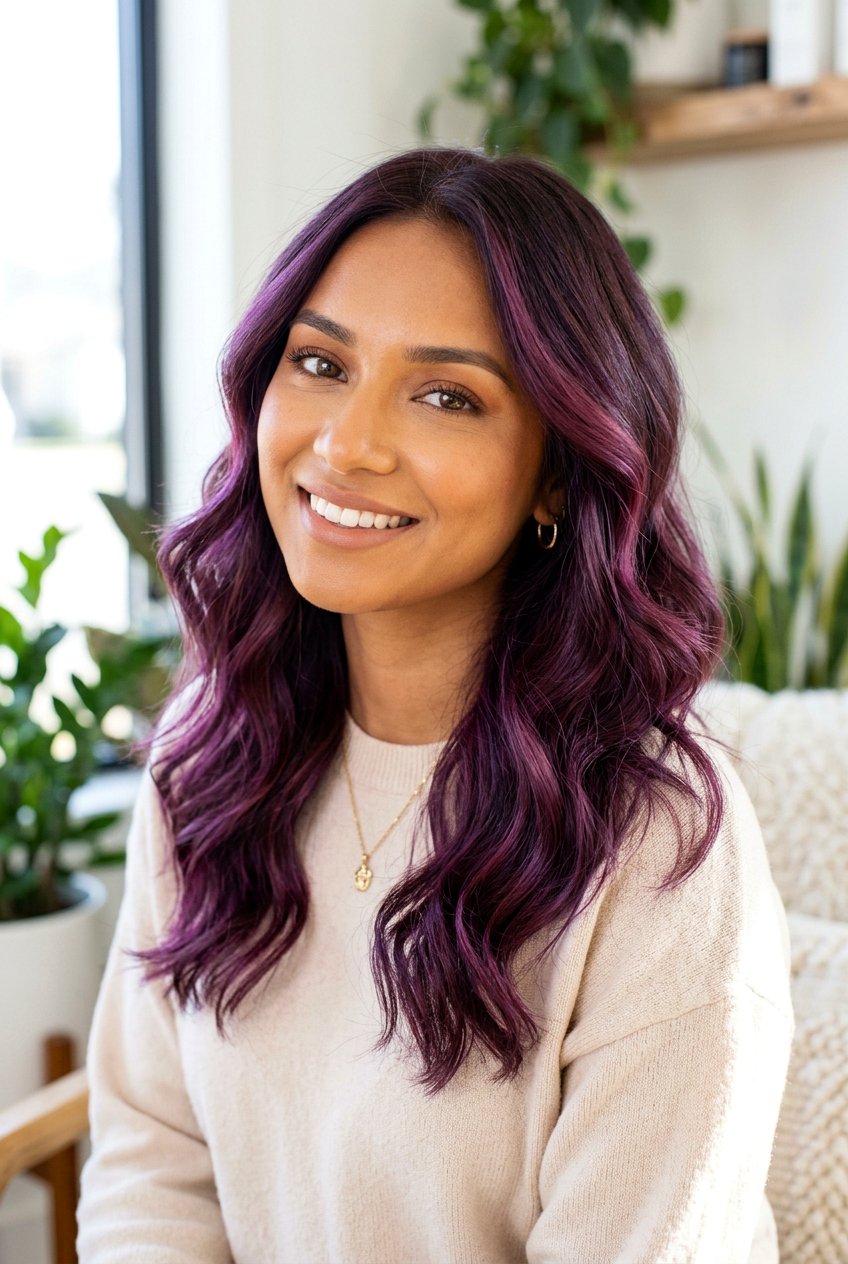 Violet Balayage On Warm Skin Tone - 20 violet balayage hair color - 20 violet balayage hair color