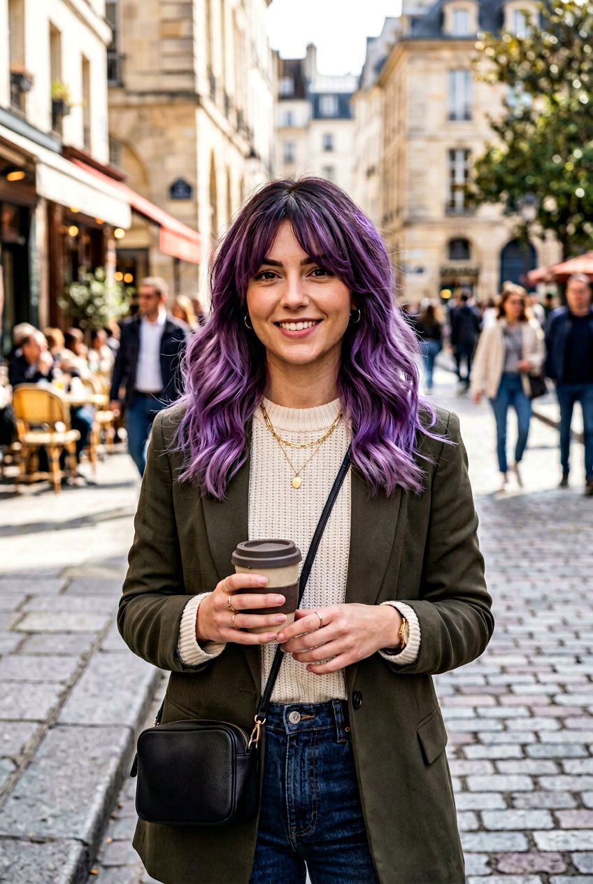 Violet Balayage With Curtain Bangs - 20 violet balayage hair color - 20 violet balayage hair color
