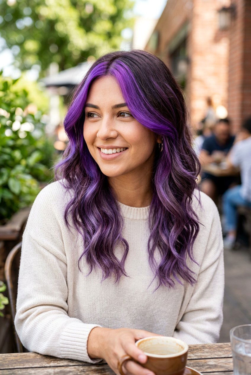 Violet Balayage With Face Framing Highlights - 20 violet balayage hair color - 20 violet balayage hair color