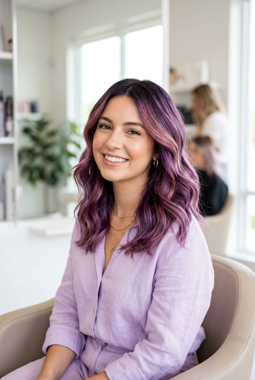 Violet Balayage With Rose Gold Tones - 20 violet balayage hair color - 20 violet balayage hair color