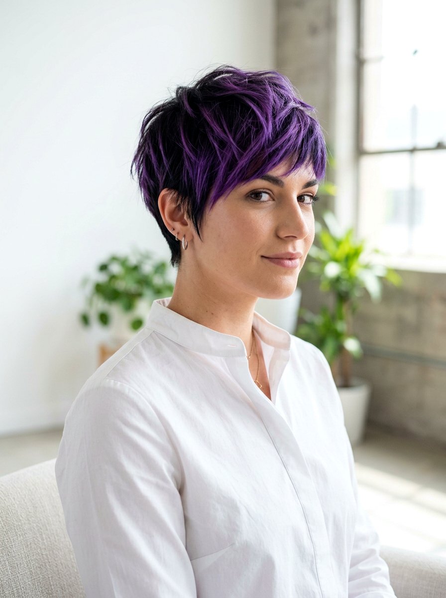 Violet Balayage on Short Black Hair - 20 purple balayage with black roots - 20 purple balayage with black roots