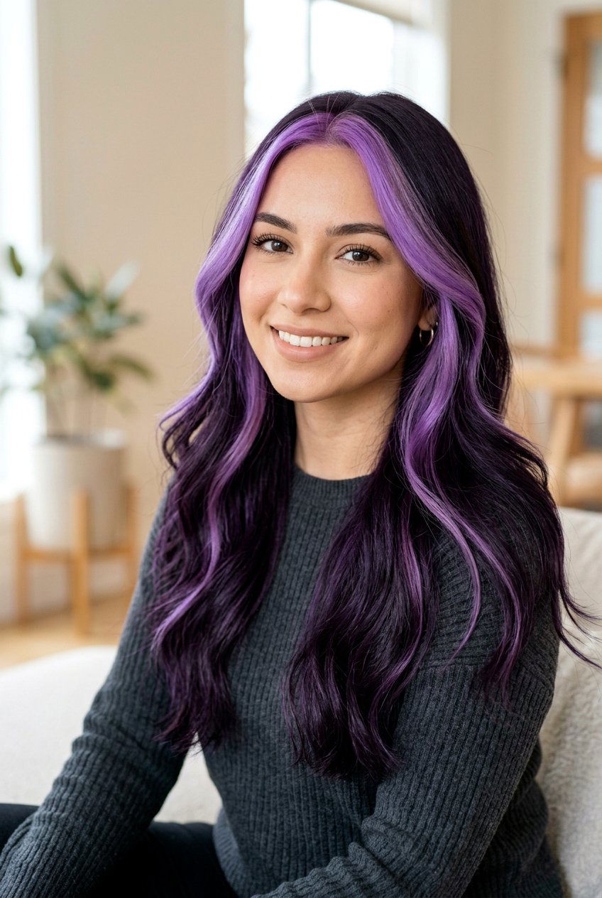 Violet Black Hair with Face Framing Highlights - 20 violet black hair color - 20 violet black hair color