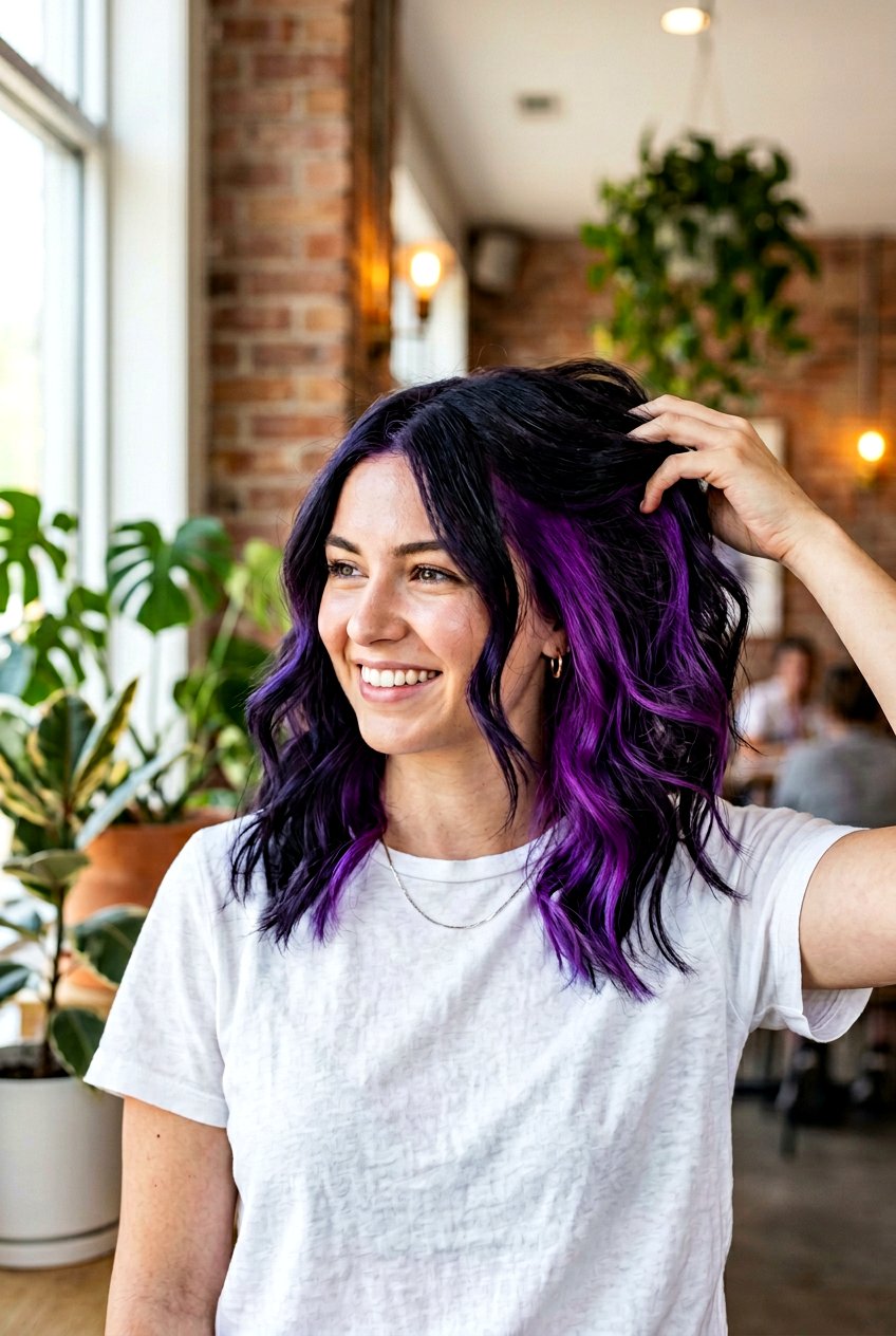 Violet Black Hair with Peekaboo Highlights - 20 violet black hair color - 20 violet black hair color