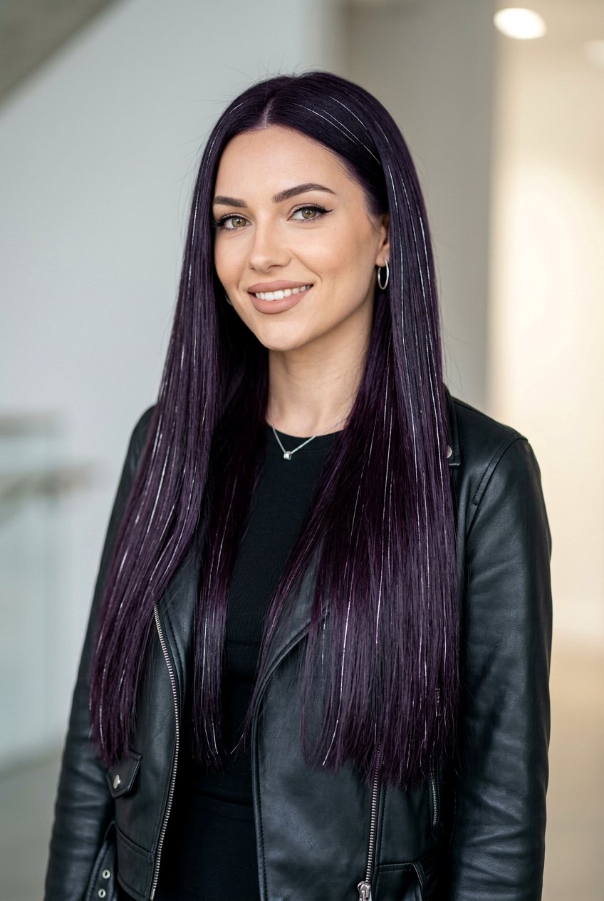 Violet Black Hair with Silver Accents - 20 violet black hair color - 20 violet black hair color