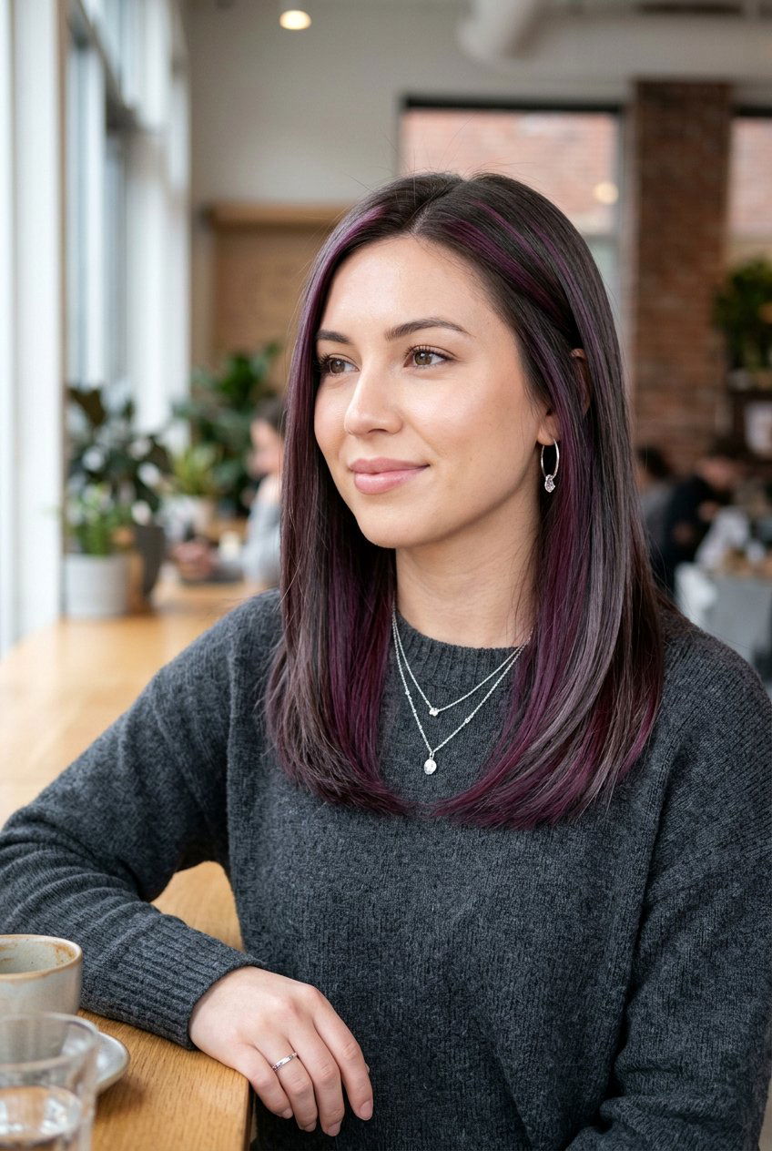 Violet Burgundy Highlights On Ashy Hair - 20 burgundy highlights for mature women - 20 burgundy highlights for mature women