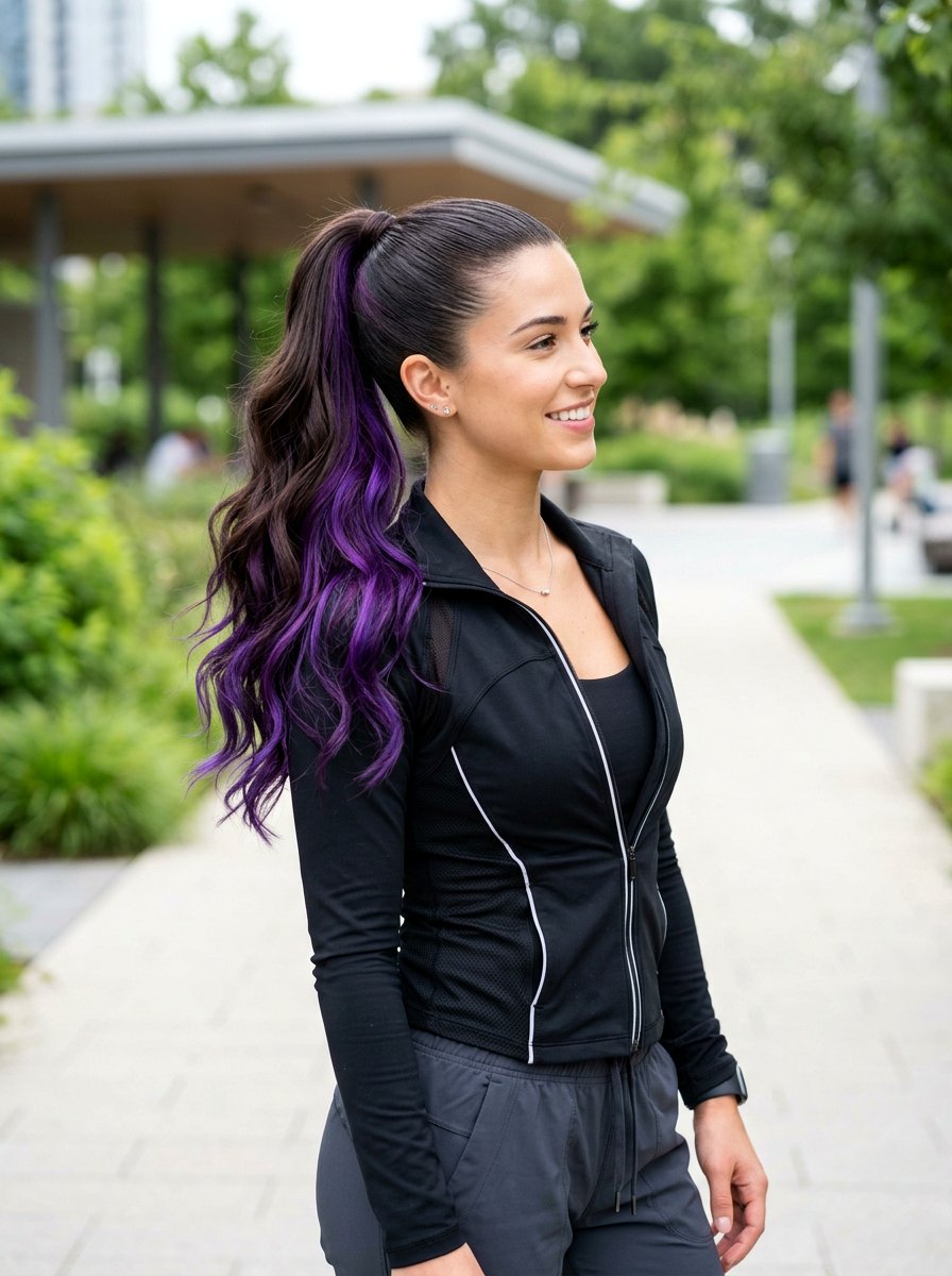 Violet Peekaboo Highlights In A Ponytail - 20 violet peekaboo highlights - 20 violet peekaboo highlights