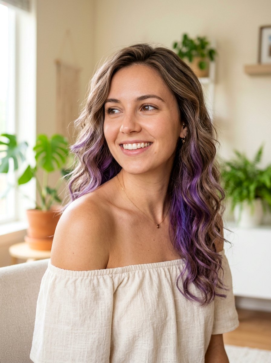 Violet Peekaboo Highlights On Wavy Hair - 20 violet peekaboo highlights - 20 violet peekaboo highlights