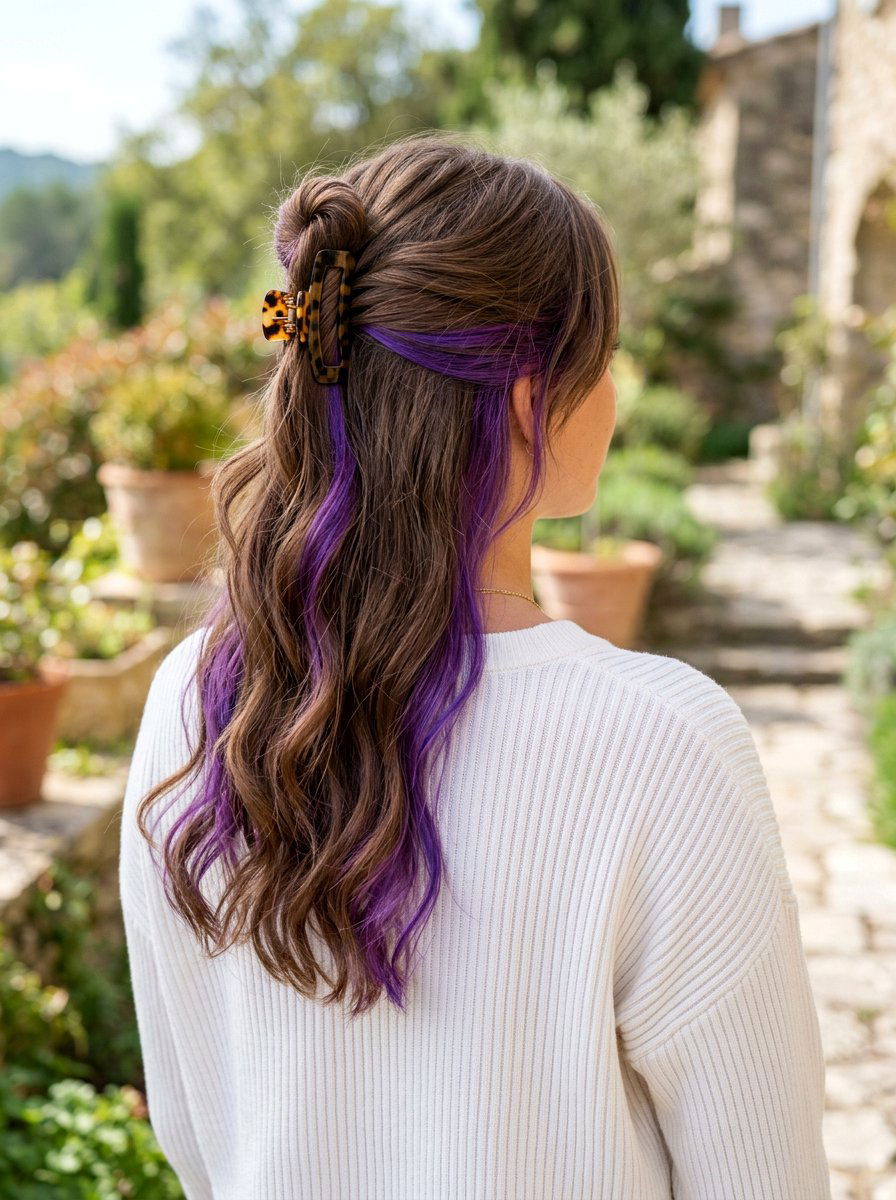 Violet Peekaboo Highlights With Half Up Hairstyles - 20 violet peekaboo highlights - 20 violet peekaboo highlights