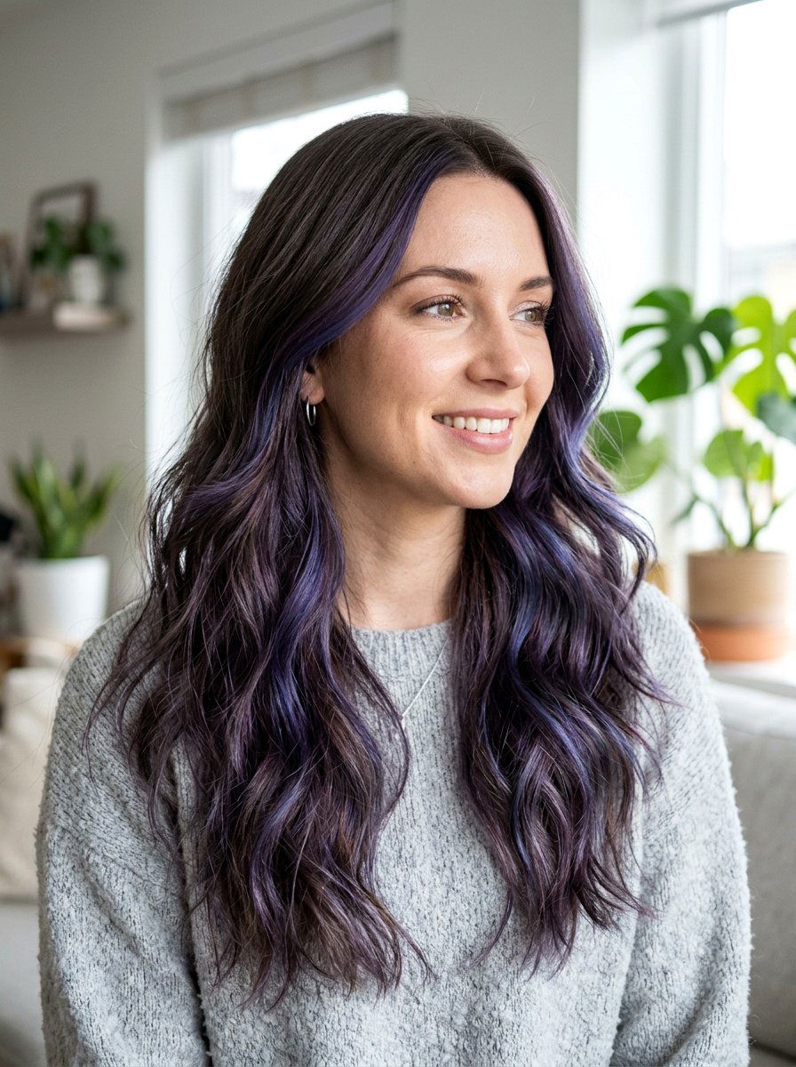 Violet Plum Highlights on Ash Brown Hair - 20 plum brunette highlights - 20 plum brunette highlights