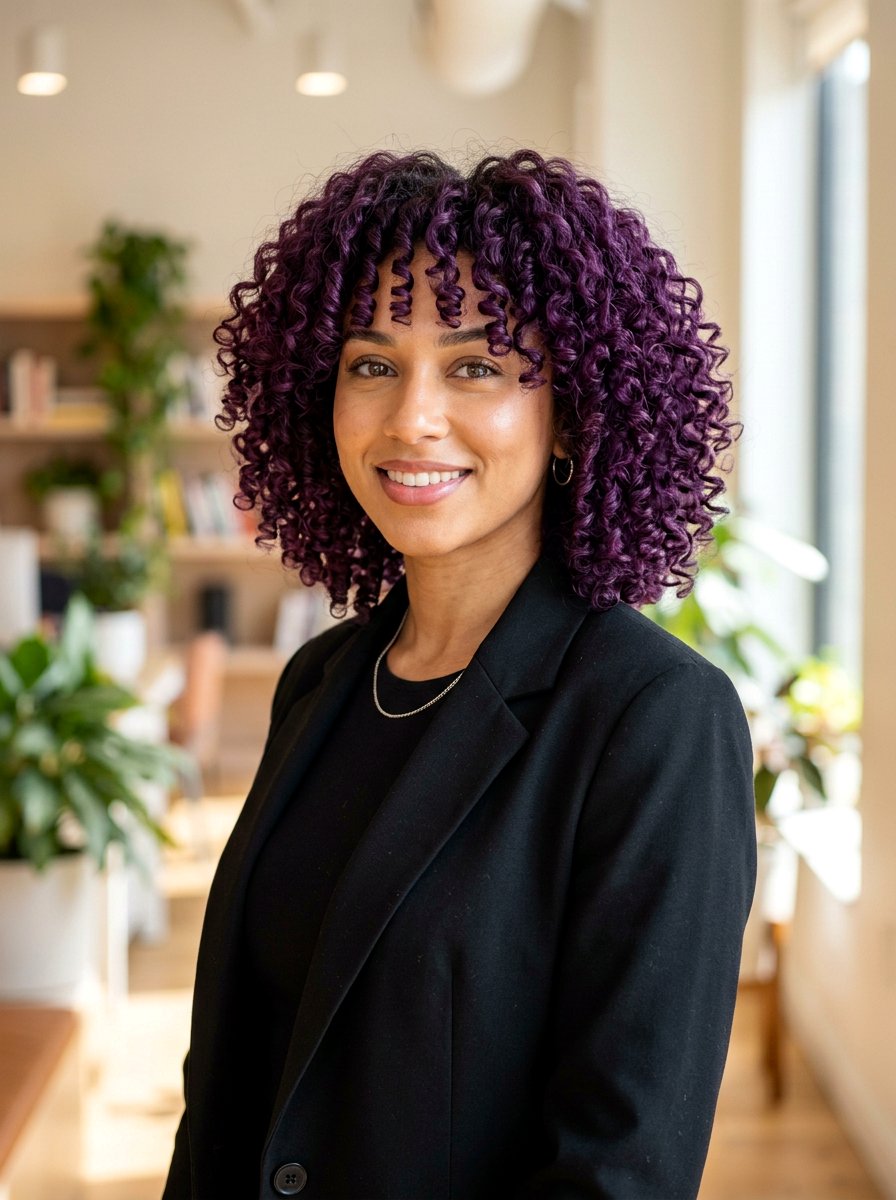 Violet Purple Curly Bob - 20 curly bob hair color ideas - 20 curly bob hair color ideas
