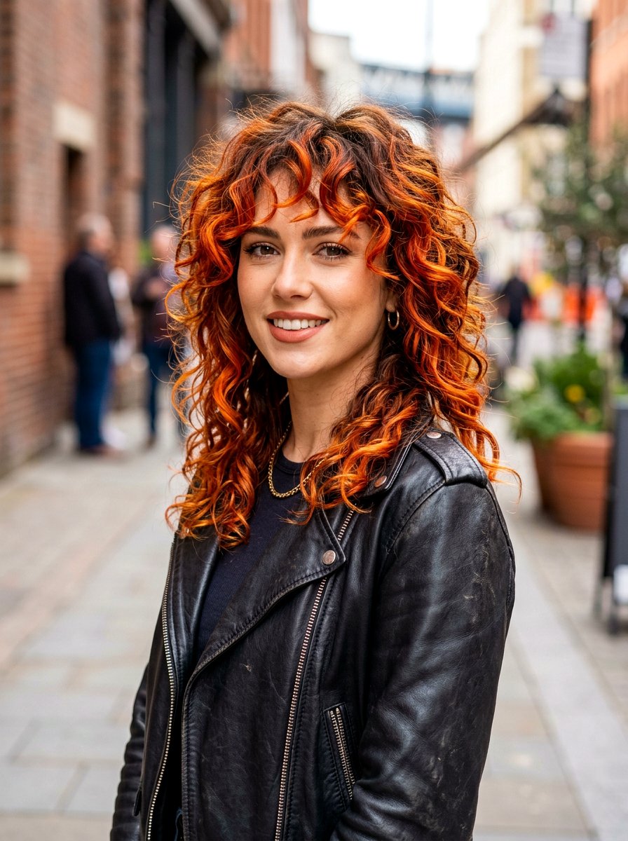 Vivid Copper Balayage Curly Shag - 20 copper balayage for curly shag - 20 copper balayage for curly shag