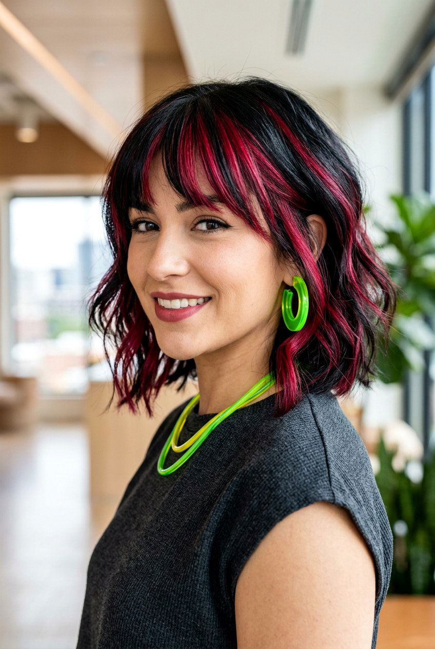 Vivid Cranberry Highlights Black Hair - 20 cranberry highlights on black hair - 20 cranberry highlights on black hair