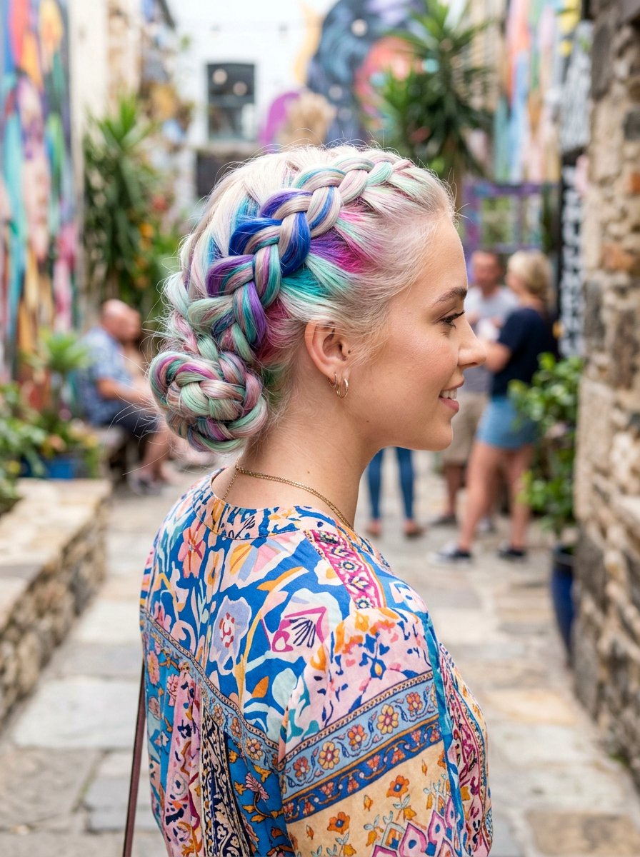 Vivid Opal Balayage With Rainbow Spectrum And Braided Style - 20 opal balayage hair - 20 opal balayage hair