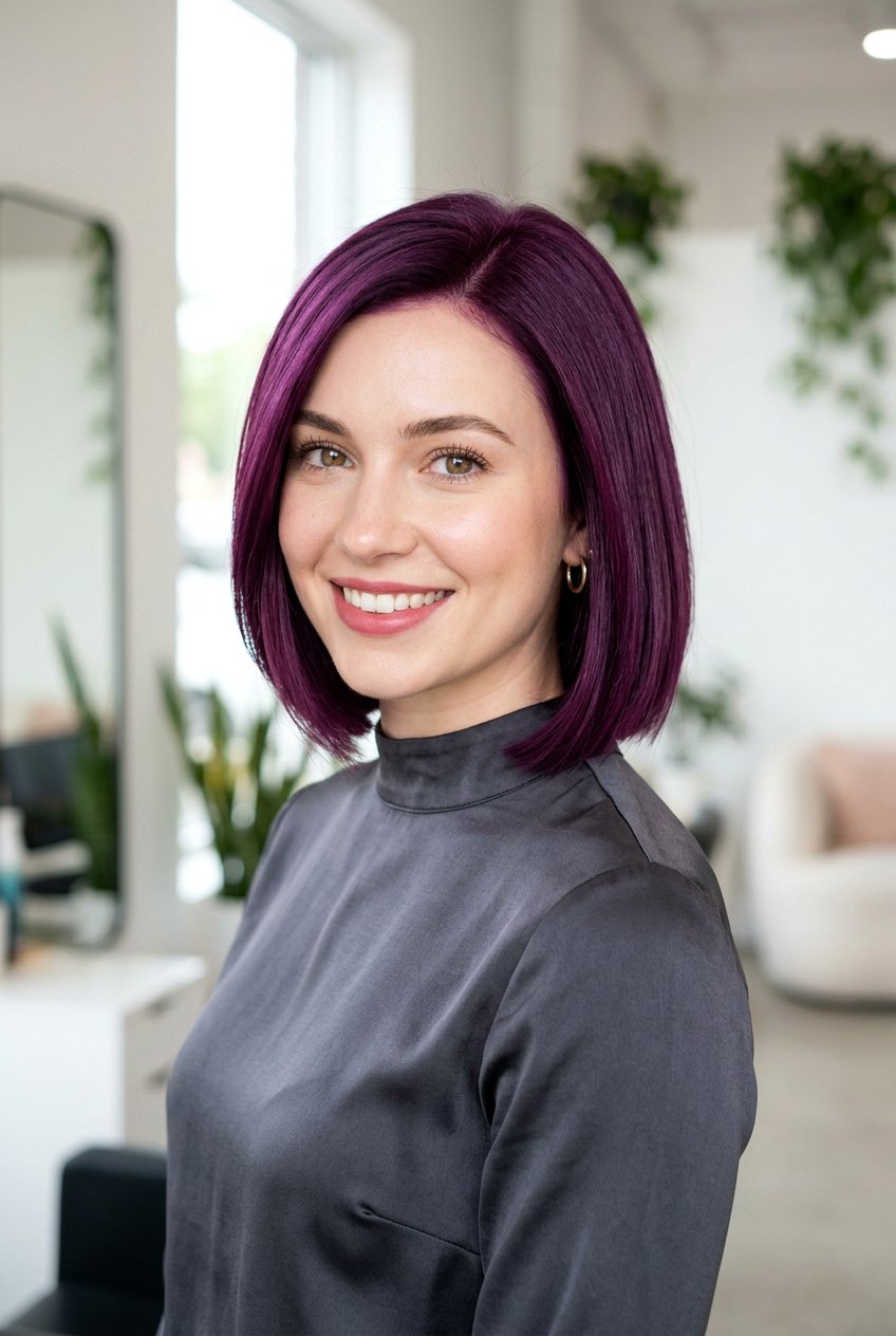 Vivid Plum All Over Color - 20 plum hair color ideas - 20 plum hair color ideas
