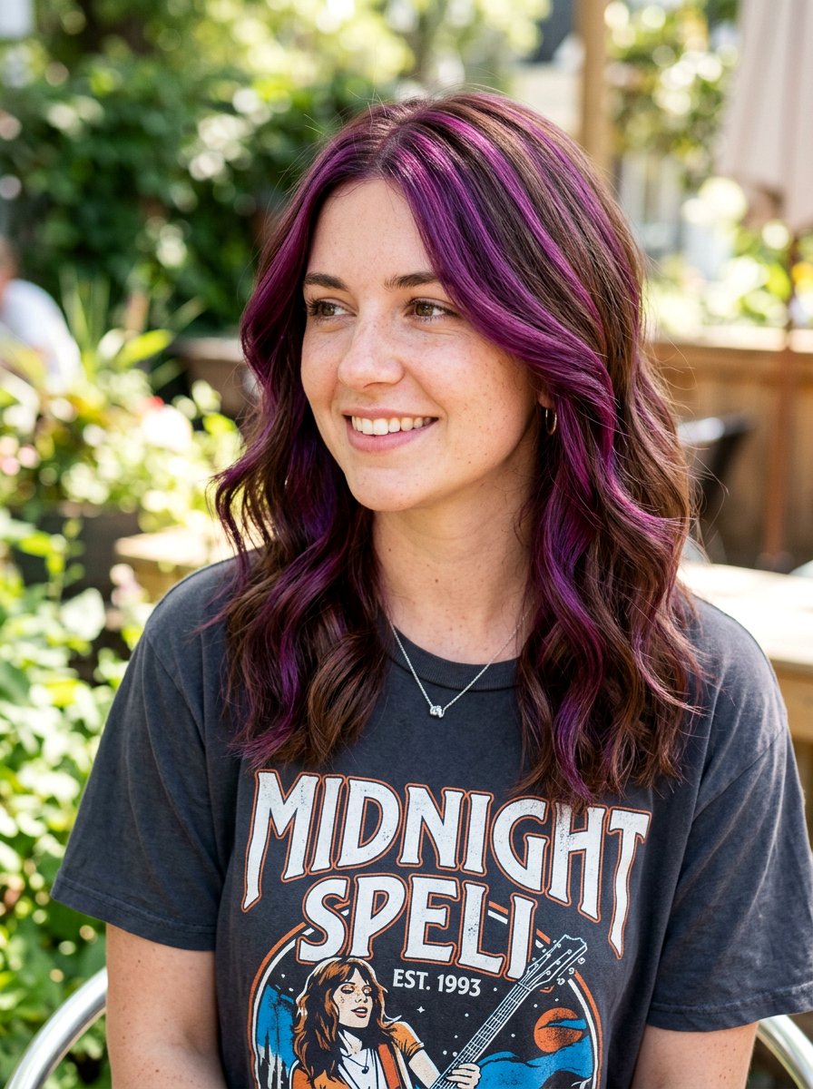 Vivid Plum Highlights on Medium Brown Hair - 20 plum brunette highlights - 20 plum brunette highlights