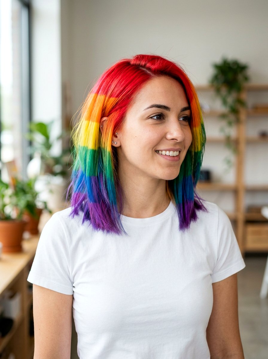 Vivid Rainbow Block Prism Hair - 20 prism hair color ideas - 20 prism hair color ideas