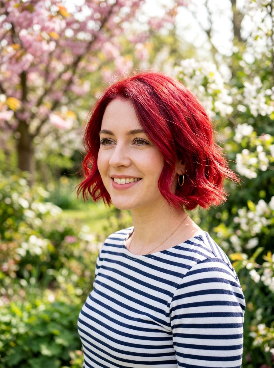 Vivid Red French Bob - 20 red bob hair color ideas - 20 red bob hair color ideas