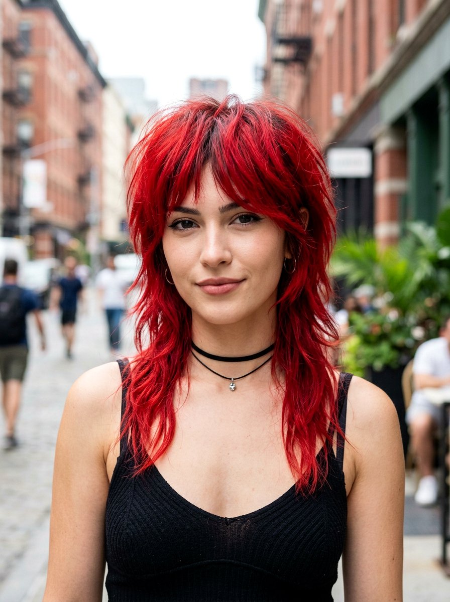 Vivid Red Wolf Cut - 20 hair color ideas for wolf cuts - 20 hair color ideas for wolf cuts